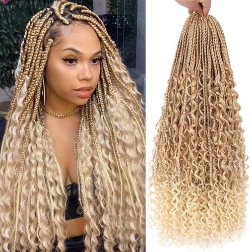 Vista 18 de Unionbeauty - 8 paquetes de trenzas bohemias de diosa en caja, de ganchillo de pelo para mujer negra, 8 pulgadas de trenzas de caja bob bohemias