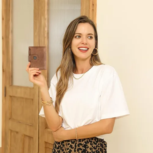 Vista 2 de CLUCI Billeteras pequeñas para mujer, con bloqueo RFID, de cuero, triple, compactas, con ventana de identificación, monedero con cremallera