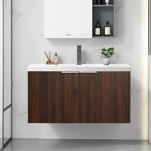 Vista 12 de Juego de tocador de baño de 24 pulgadas con lavabo, juego de armario de baño montado en la pared con lavabo de gel y puerta de gabinete de cierre