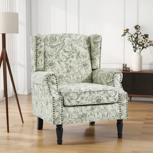 Vista 48 de High Back Accent Chair, Fabric Upholstered Armchair Wingback Chair for Living Room, Comfy Bedroom Reading Seat with Solid Wood Legs, Beige