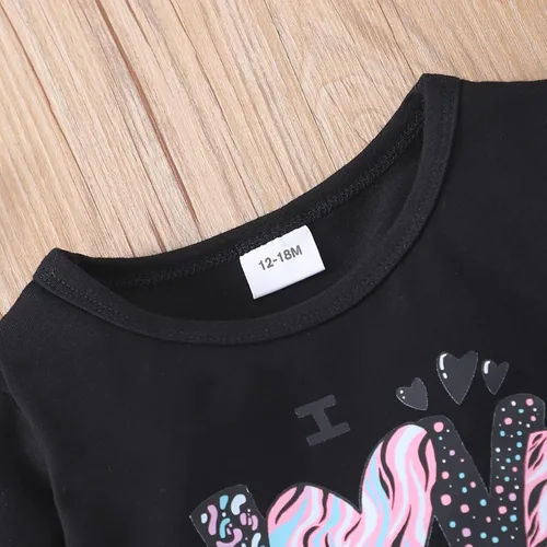 Vista 2 de Hinzonek Toddler Baby Girl Bell Bottom Outfits Letter Print Long Sleeve Sweatshirt Top Pullover Floral Flared Pants Set