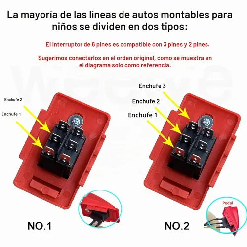 Vista 4 de weelye 2 Unidades Interruptor de Pie Eléctrico para Niños, Interruptor Automático de Reinicio para Juguetes de Montar Eléctricos, Piezas