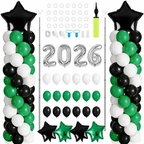 Vista 9 de Juego de 2 soportes de columna de globos de dinosaurio, kit de columna de globos de oro verde y verde ajustable con temática de dinosaurio