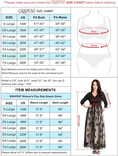 Vista 2 de GRAPENT Women's Plus Size Sequin 34 Sleeves Evening Gown Party Long Maxi Dress