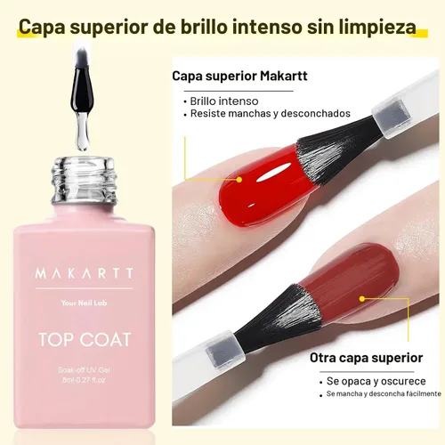 Vista 3 de Kit de capa base y capa superior de gel Makartt: Esmalte de uñas transparente, brillante, sin necesidad de limpieza, resistente a manchas, capa