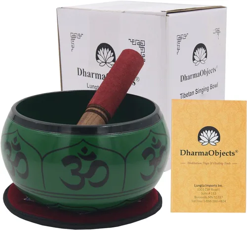 Vista 3 de DharmaObjects Yoga Meditación 6 Pulgadas 8 Símbolos de la Suerte Símbolos Cantando Tazón/Cojín/Cuero Mazo Set de Regalo (Negro)