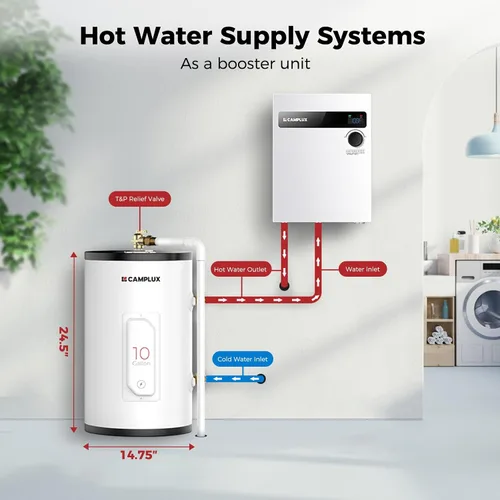 Vista 7 de CAMPLUX - Calentador de agua eléctrico de tanque de 10 galones, calentador de agua caliente de punto de uso (ME100B) 120 V 1500 W, más fácil de usar