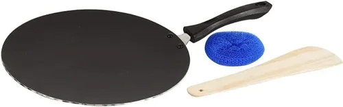 Vista 6 de G&D TAWA TAWA antiadherente TAWA/PARATHA TAWA TAWA Aluminio 2,6 MM con espátula de madera y fregador gratis (11.220 in) Regalos para el Día de San