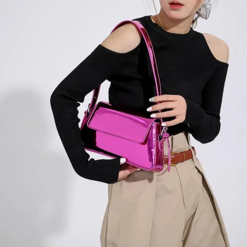 Vista 7 de Bolso hobo para mujer, de charol, de color plateado brillante, bolso de hombro Y2K, bolso de hombro para fiesta 2023