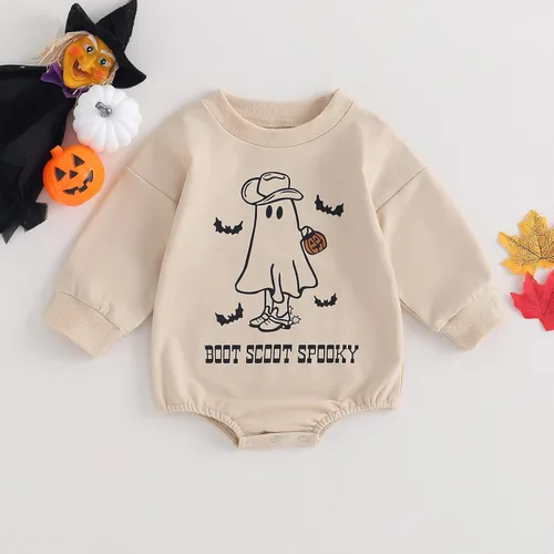 Vista 2 de Pybcvrrd Traje de Halloween para bebé, sudadera fantasma, mameluco de manga larga, lindo para otoño e invierno