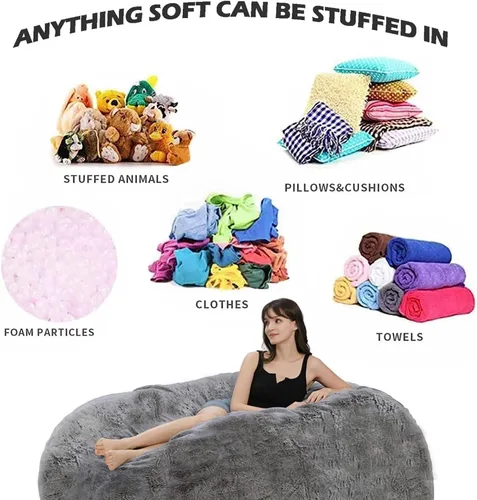 Vista 4 de Puf, funda gigante de piel para adultos y niños (sin relleno), cómoda y esponjosa para sofá perezoso para silla de lectura, silla de suelo, funda