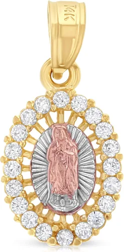 Vista 3 de Colgante de oro amarillo de 14 quilates con circonita cúbica de Nuestra Señora de Guadalupe con collar de cadena de San Valentín de 0.059in