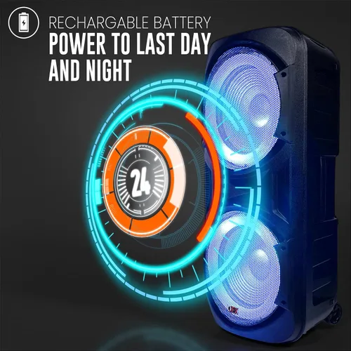 Vista 6 de QFX PBX-2012 Dual 12 "Bluetooth portátil recargable Karaoke PA altavoz fuerte partido con luces LED círculo