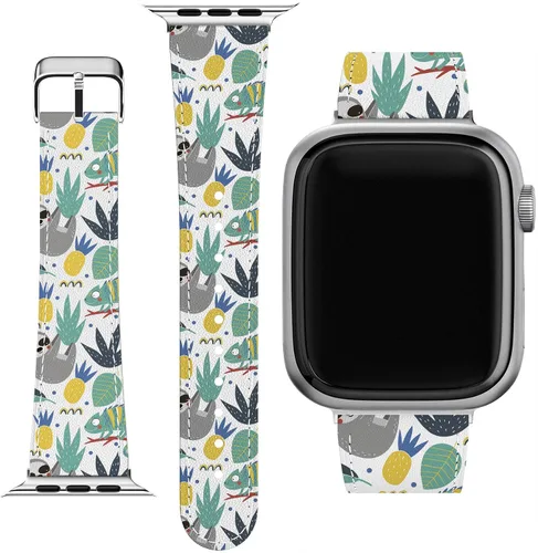 Vista 6 de Correa de muñeca compatible con Apple Watch Series 7/6/5/4/3/2/1/SE y funda de teléfono a juego con estampado rosa, correa de dinosaurios