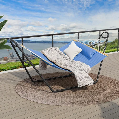 Vista 3 de YITAHOME Hamaca con soporte incluido, hamaca resistente, hamaca portátil impermeable de 12 pies con bolsas de almacenamiento de almohada, 450 libras