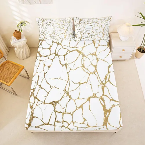Vista 10 de Erosebridal Sábana bajera ajustable de mármol metálico dorado, tamaño individual, sábanas de cama con purpurina dorada negra, diseño de textura