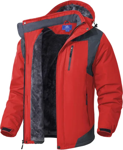 Vista 8 de SPOSULEI - Chaquetas de esquí para hombre con capucha, chaquetas de snowboard, impermeables, forro de vellón, abrigos con bolsillos múltiples