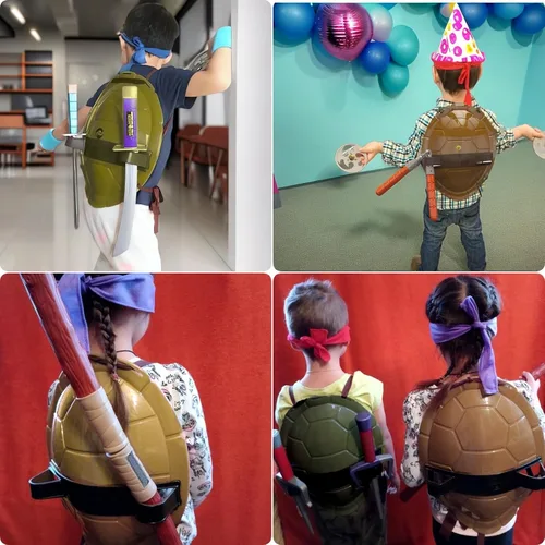 Vista 6 de Armas de juguete ninja, disfraz de concha de tortuga para niños, juego de rol para niños, disfraz de armas ninja para fiestas de niños