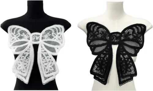 Vista 11 de 2 piezas de parches de encaje con moño, parches de encaje bordados blancos para decoración de vestido de novia y boda