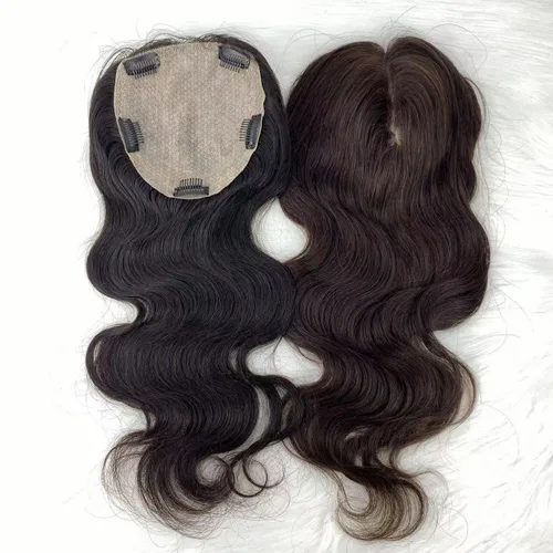 Vista 10 de Base superior de seda con clip para mujer, 5.9x5.9 in de largo, europeo, ondulado, virgen, cabello humano, pieza de cabello transpirable para #1