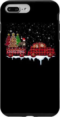 Vista 9 de Funda para iPhone 15 Pit Bull Dog Christmas Red Plaid Truck Santa Christmas Tree