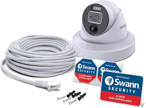 Vista 7 de Swann Cámara de seguridad domo NVR complementaria 6K, cámara IP para interior y exterior, CCTV con cable PoE de 12 MP, audio de 2 vías, análisis