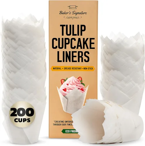 Vista 10 de Baker's Signature - Revestimientos para magdalenas de tulipán, forros para magdalenas para hornear – 200 piezas de papel pergamino para cupcakes