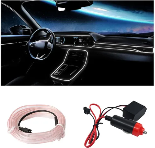 Vista 7 de Tira de luces LED para el interior del automóvil, 16 pies de luz de neón con borde de costura para encendedor de cigarrillos automáticos, kits