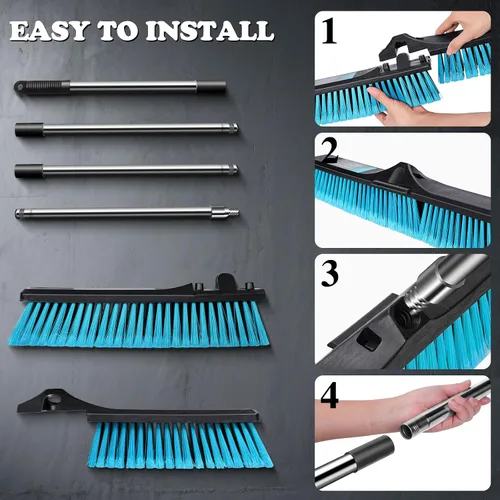 Vista 6 de MASTERTOP 24" Heavy Duty Push Broom with Ultra-Sturdy Adjustable Handle, 6-Layer Stiff Bristles Garden Yard Broom, Outdoor Sweeping Brush for