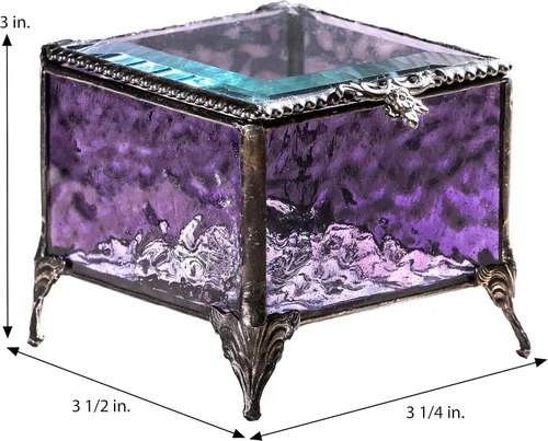 Vista 3 de J Devlin 836 - Caja decorativa de vitrales morados, exhibición de joyas de recuerdo, caja 836
