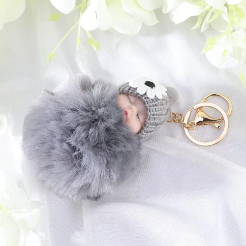 Vista 9 de Garneck Doll Pom Pom Llavero lindo mullido bebé muñeca llavero pompón mujeres coche llavero cartera bolsa teléfono colgante bolsa encanto gris