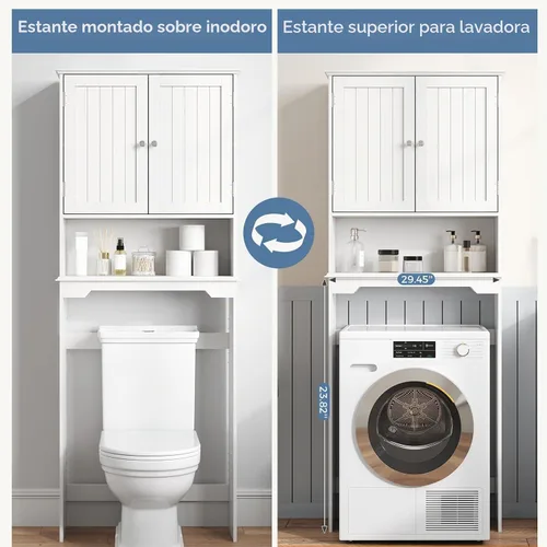 Vista 6 de DUMOS Gabinete de almacenamiento sobre el inodoro con puertas dobles Blanco luminoso