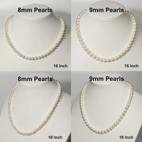 Vista 2 de Collares de perlas cultivadas de agua dulce de color blanco para mujer, cadena de 16 a 48 pulgadas, calidad AA, cierre de plata esterlina chapada