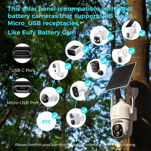 Vista 2 de Vicohome Paneles solares de 5V para cámaras de seguridad para comederos de pájaros con tasa de conversión de energía del 23%, cable de 9.8 pies