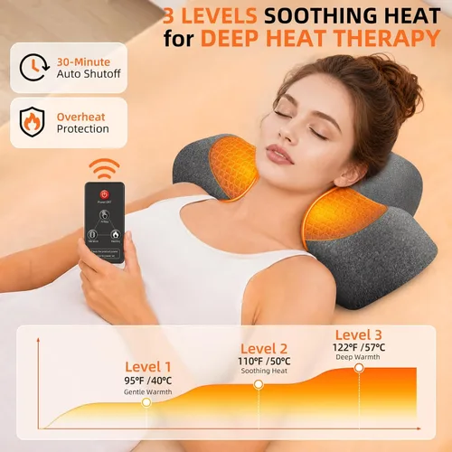 Vista 2 de Almohada masajeadora de cuello inalámbrica 3 en 1 con calor, vibración