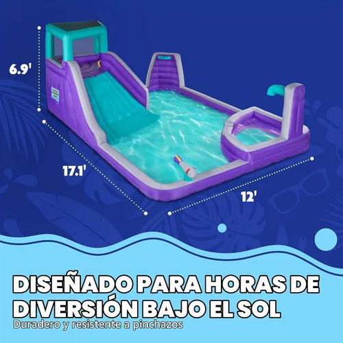 Vista 3 de Sunny & Fun - Parque inflable de cuatro esquinas, resistente para diversión al aire libre, pared de escalada, tobogán y piscina profunda, fácil