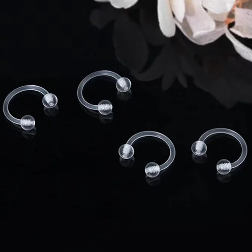 Vista 7 de Retenedores de oreja de aro de plástico unisex antialérgicos, anillos de nariz transparentes con dorso de bola de tornillo, para orejas sensibles