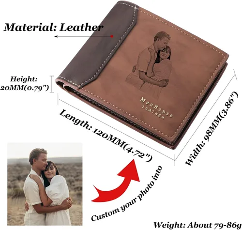 Vista 20 de INBLUE Billetera plegable grabada personalizada, cartera de cuero personalizada con foto y texto grabado, regalos para hombres, marido, papá, hijo