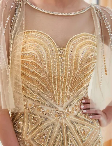 Vista 3 de Sarahbridal - Vestido largo de noche con cuentas de cristal para mujer