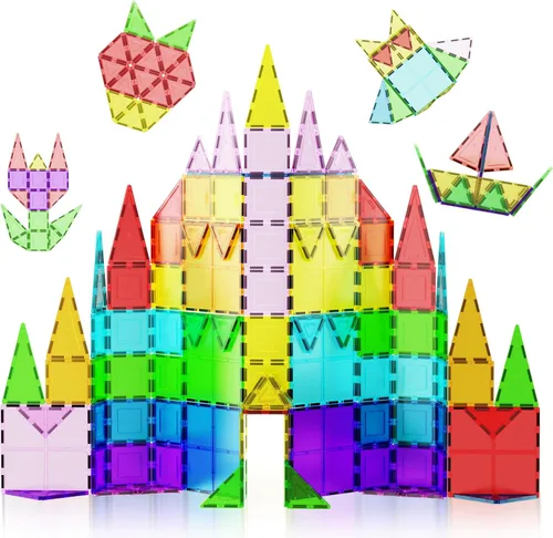 Vista 2 de PicassoTiles Paquete de 100 azulejos magnéticos + 100 piezas de canicas para carreras de carreras divertido y creativo, juguete sensorial educativo