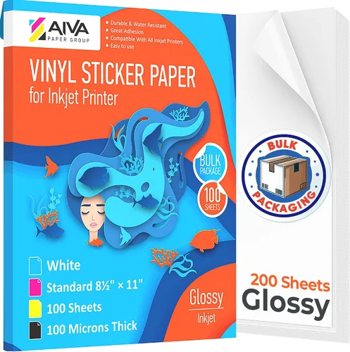 Vista 10 de Papel adhesivo de vinilo para imprimir - Papel impermeable para calcomanías para impresora de inyección de tinta - 30 hojas autoadhesivas - Blanco