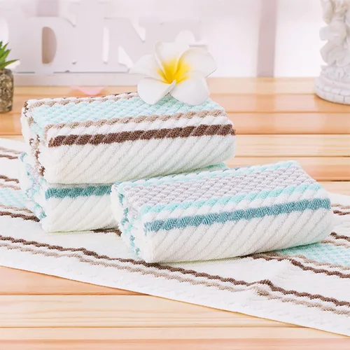 Vista 3 de Pidada Juego de 2 toallas de mano con patrón de rayas, 100% algodón, suave, absorbente, toalla decorativa para baño (marrón)