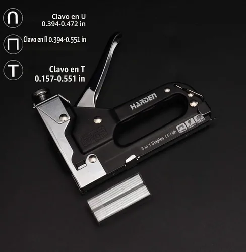 Vista 3 de Edward Tools Pro 3 en 1 - Pistola de grapas resistente con 600 grapas, para tapicería, madera, jardín, alambre, muebles, techos, grapas tipo D, U