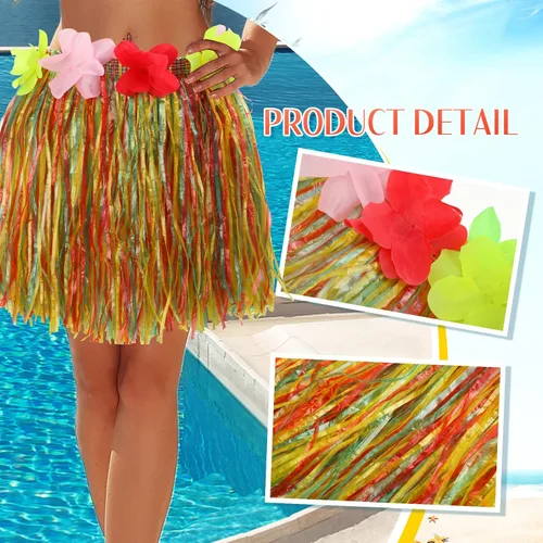 Vista 3 de Tigeen 6 Pcs Coconut Bra Hawaiian Grass Hula Skirt Costume Set Dance Leis Outfit for Women Luau Party Supplies,15.7 Inch