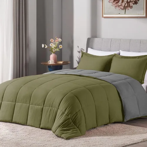 Vista 9 de LOVTEX Juego de edredón de 3 piezas, microfibra lavada ultrasuave, alternativa reversible al plumón con 2 fundas de almohada (gris/carbón)