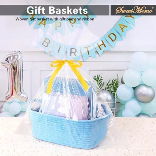 Vista 2 de Cestas de regalo grandes vacías para llenar, bonita canasta tejida para adolescentes, mujeres, baby shower, cubo de juguetes pequeño decorativo