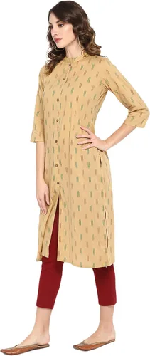 Vista 4 de Janasya Kurta de algodón beige indio para mujer