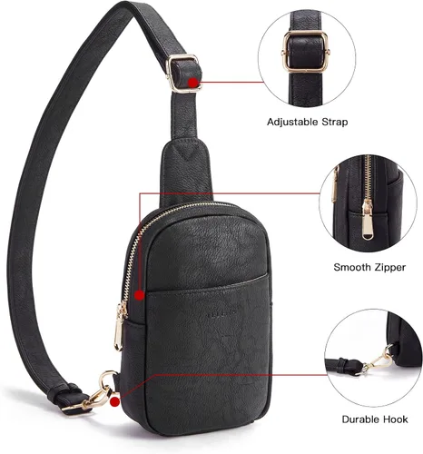Vista 3 de Telena Riñonera pequeña para mujer, de cuero, cangureras, bolsa de pecho para mujer