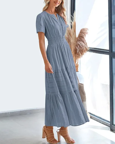 Vista 7 de BTFBM - Vestido largo casual de verano 2026 para mujer, vestido ligero de Gris azulado