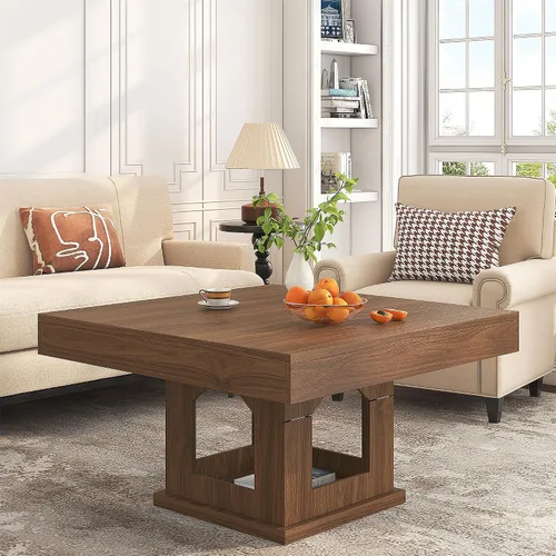 Vista 7 de [Usado] knoworld Mesa auxiliar cuadrada, mesa de centro de madera con almacenamiento y casa para gatos, mesa de cóctel marrón rústica para sala